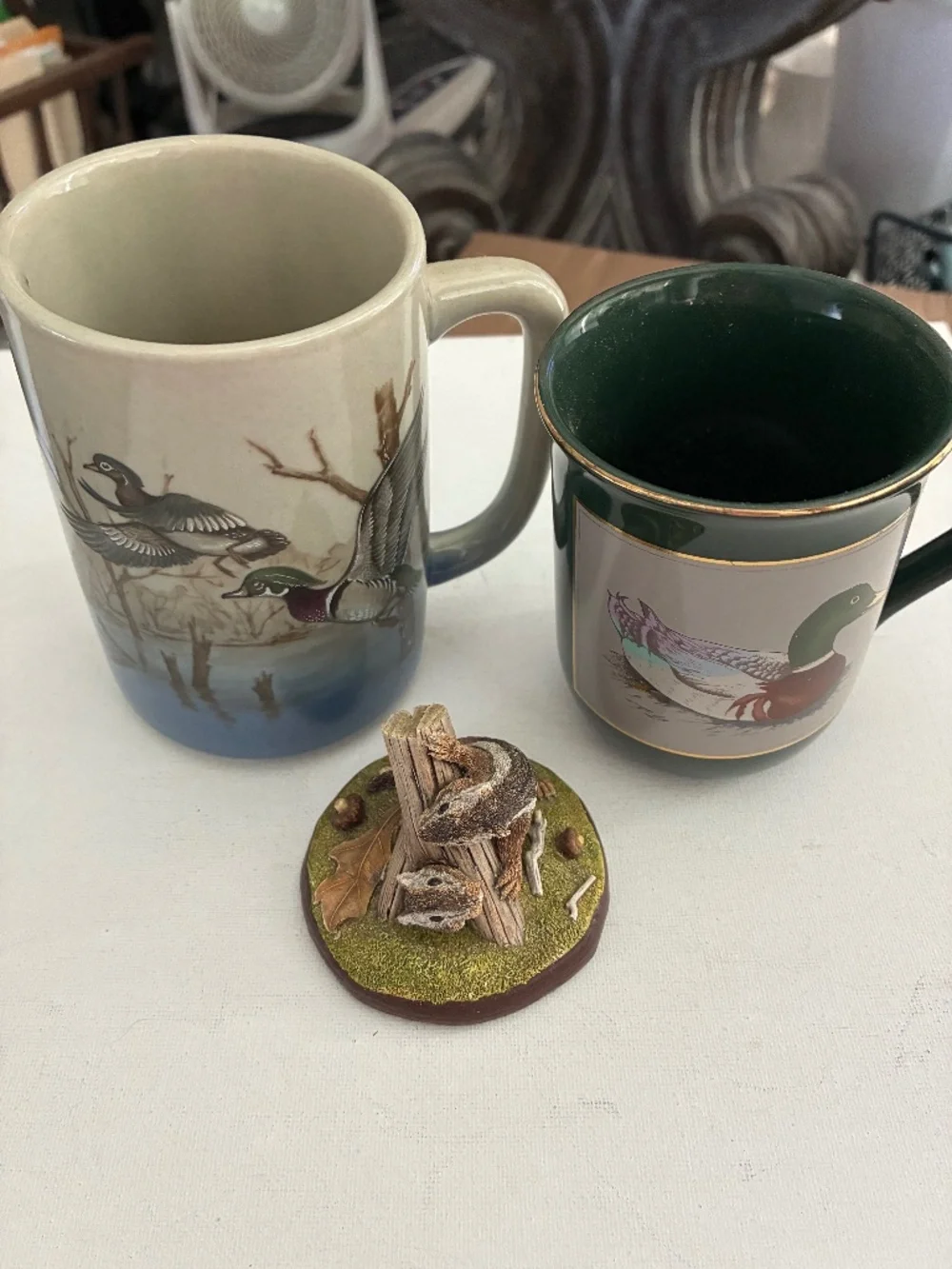 Set 2 Otagiri Mugs Duck Theme & Squirrels Sculpture Fall Autumn Home Cabin Decor